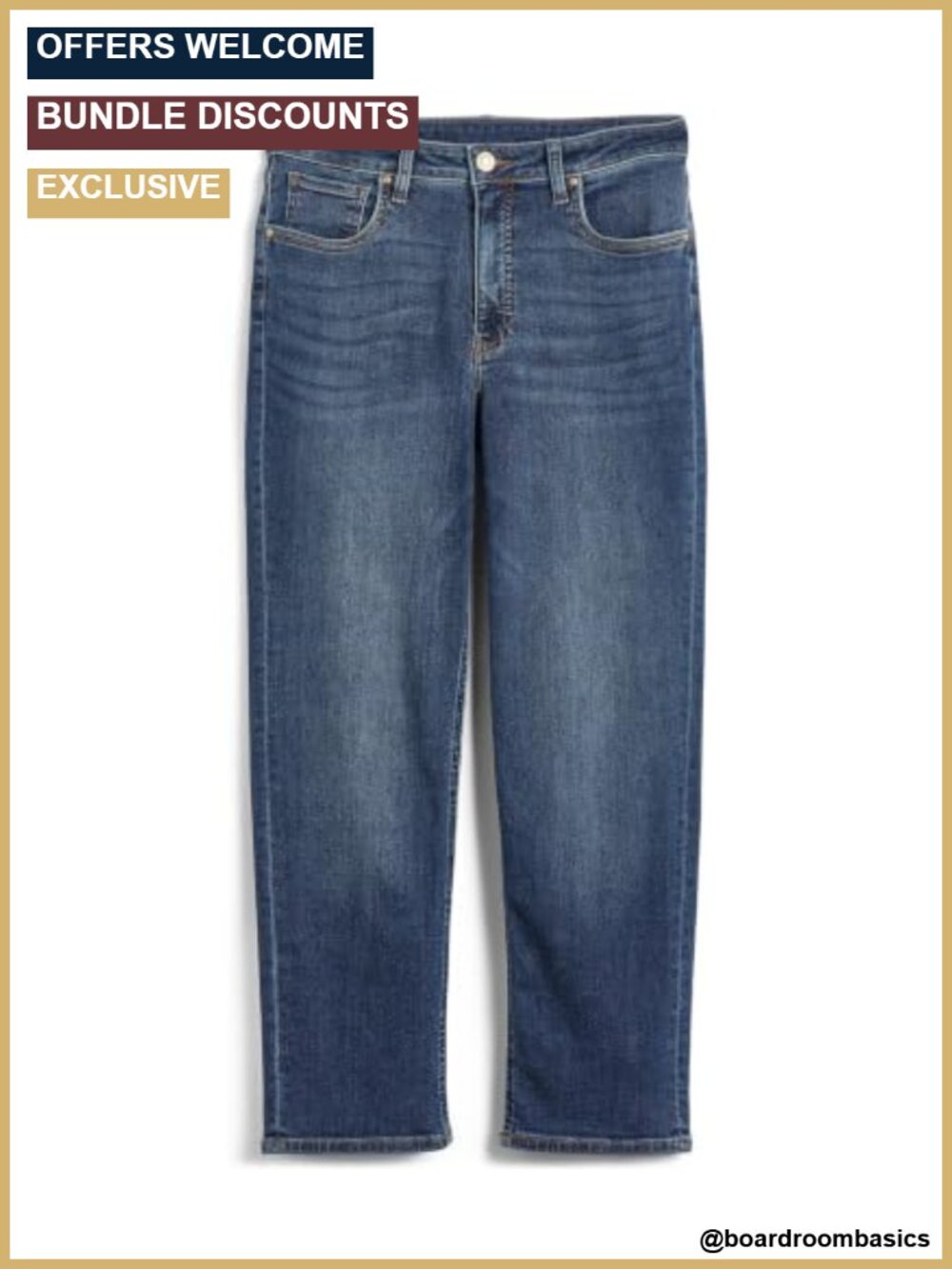 High-Rise Straight Leg Jeans Cotton Stretch Denim